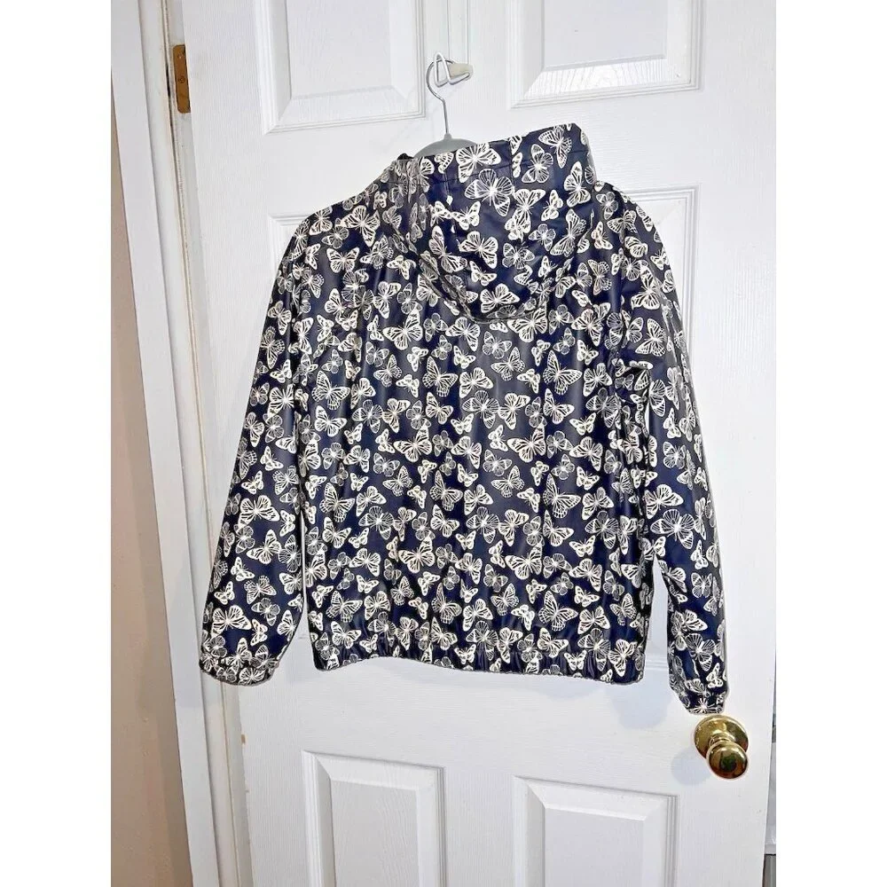ART CLASS Black Hooded Butterflies Print Rain Jacket Sz 18 Girls Full Zip
